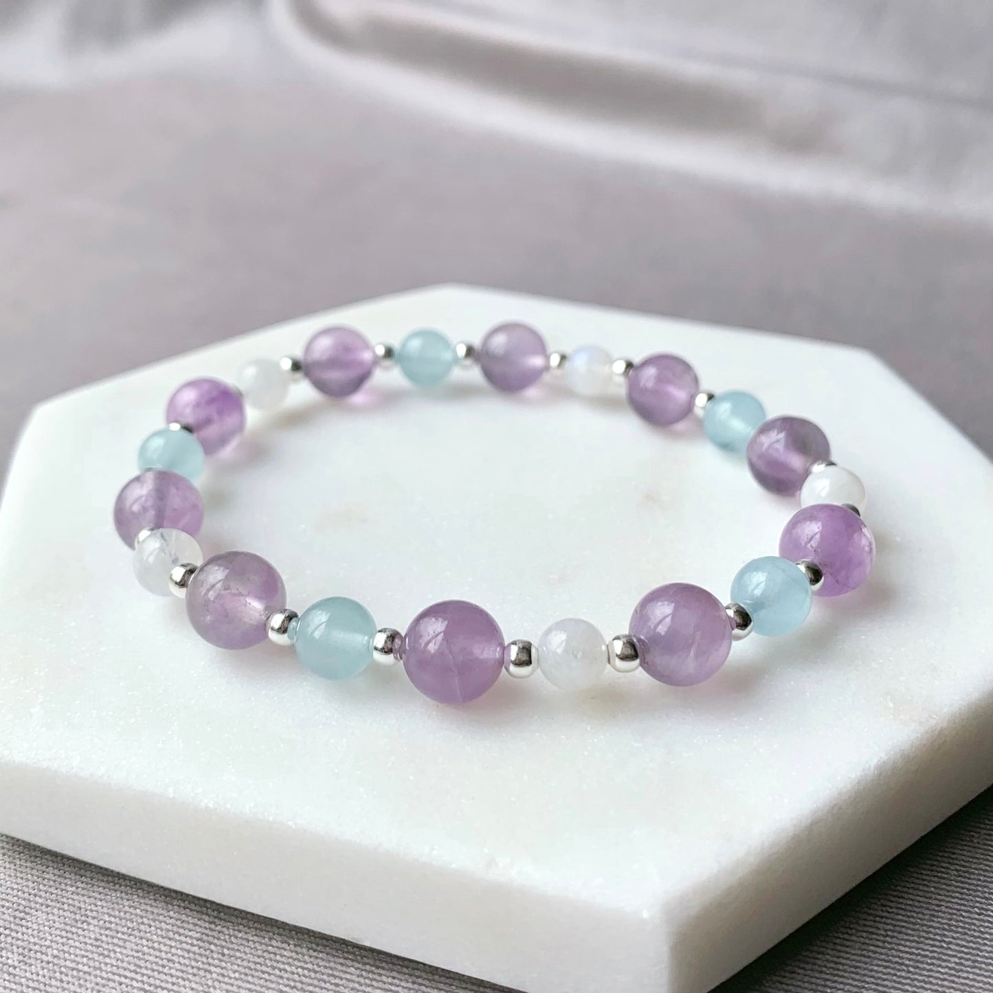 Amethyst, Aquamarine & Moonstone Gemstone Bracelet