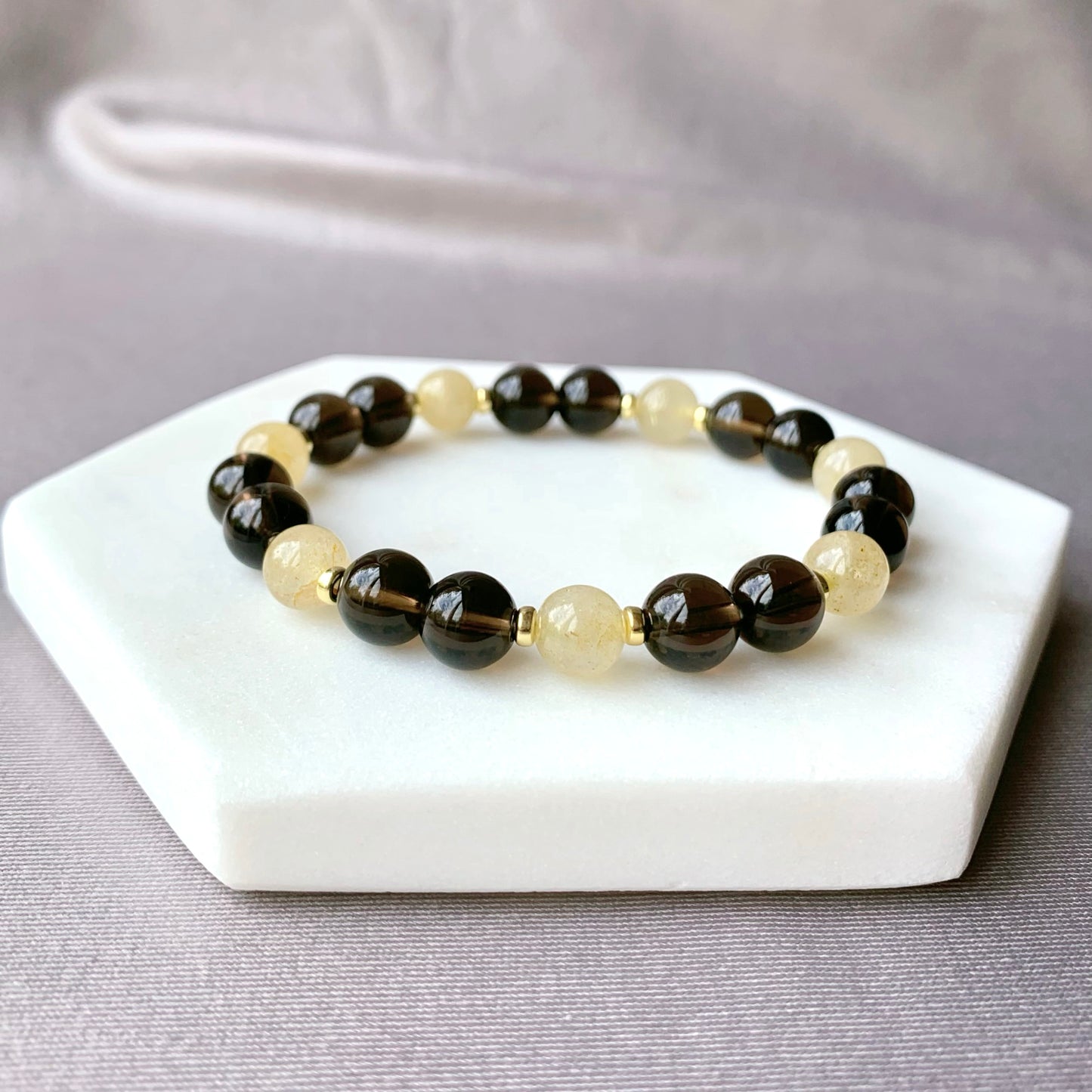 Smokey Quartz & Rutilated Citrine Gold Bracelet