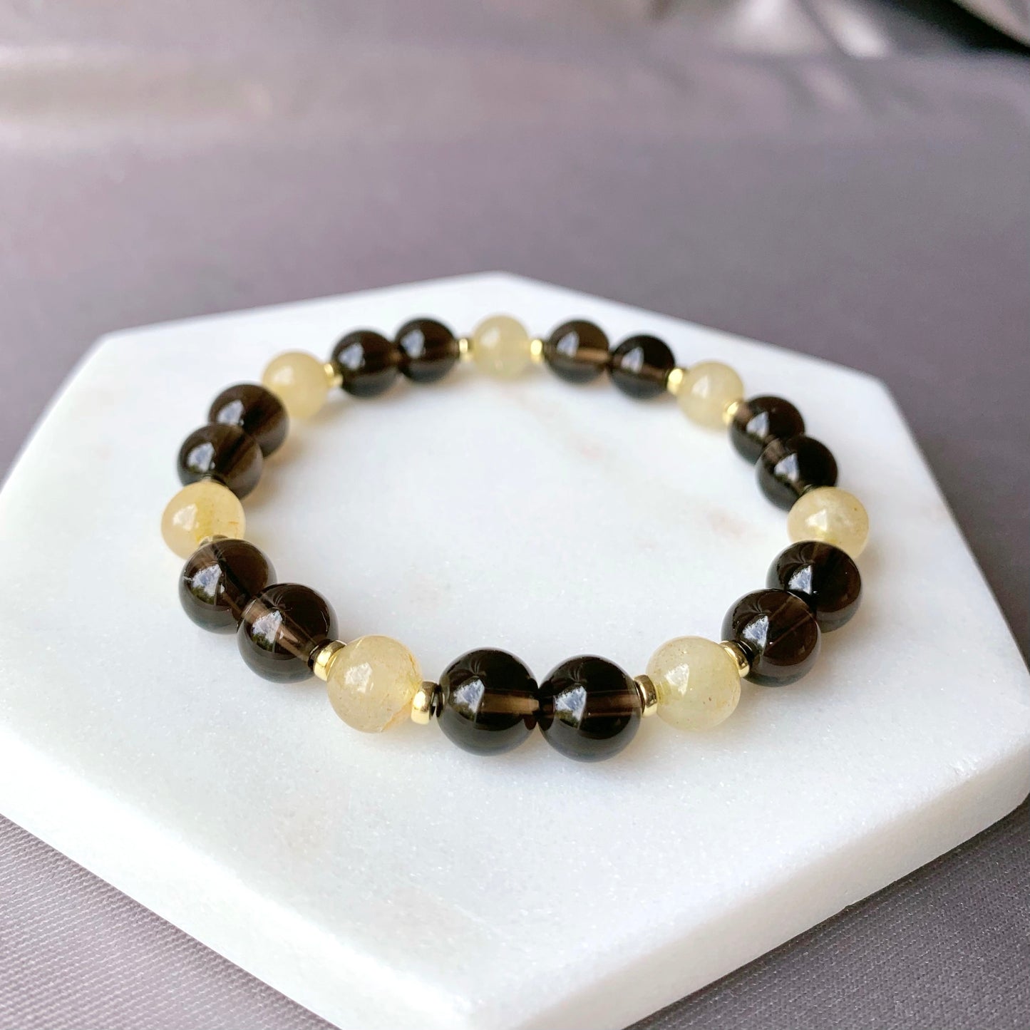 Smokey Quartz & Rutilated Citrine Gold Bracelet