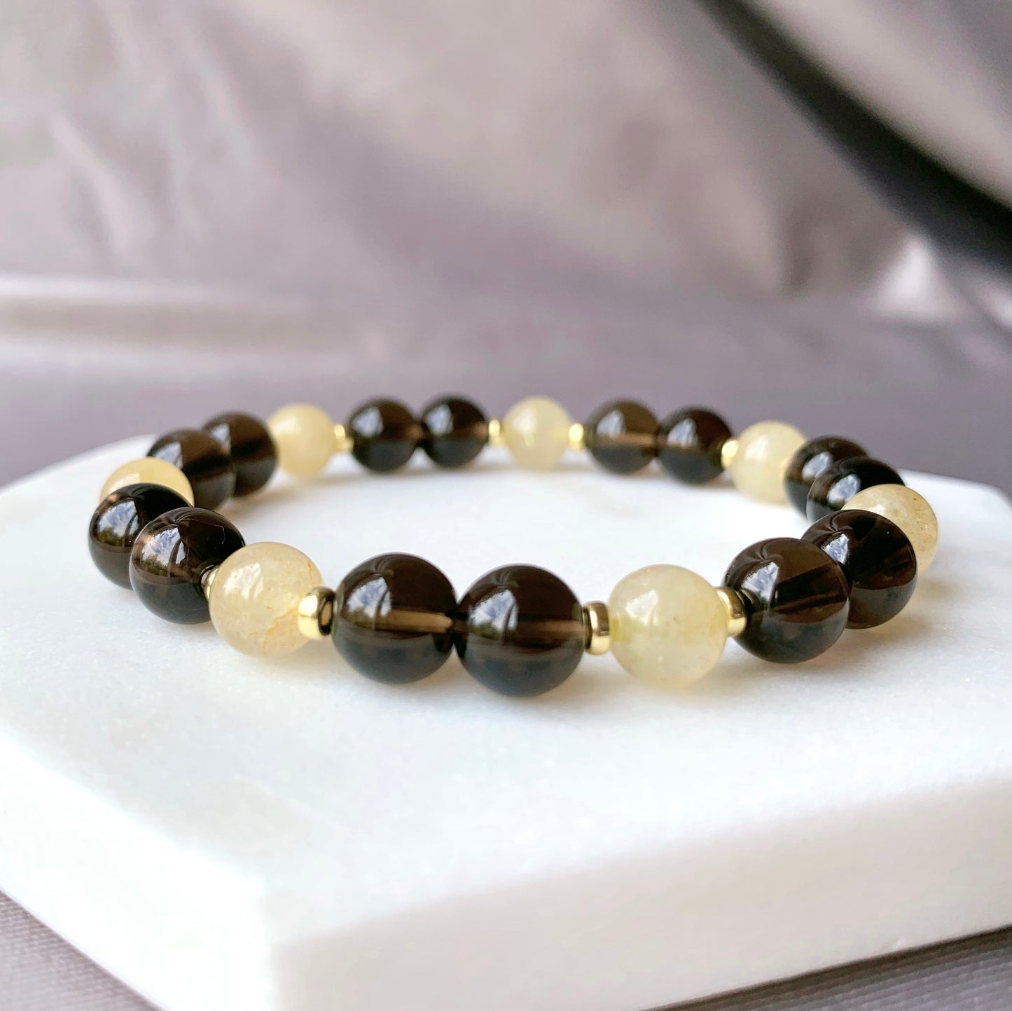 Smokey Quartz & Rutilated Citrine Gold Bracelet