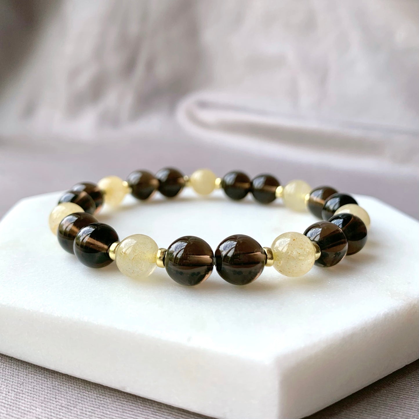 Smokey Quartz & Rutilated Citrine Gold Bracelet