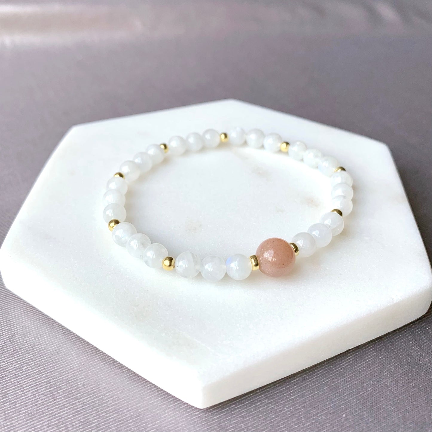 Sunstone & Moonstone Gold Beaded Bracelet