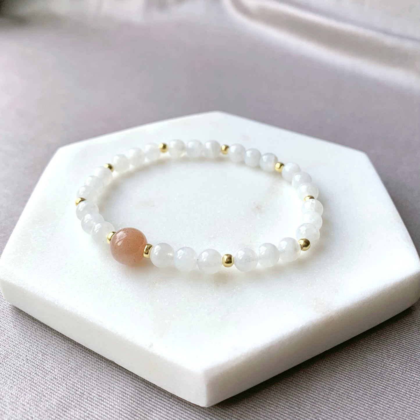 Sunstone & Moonstone Gold Beaded Bracelet