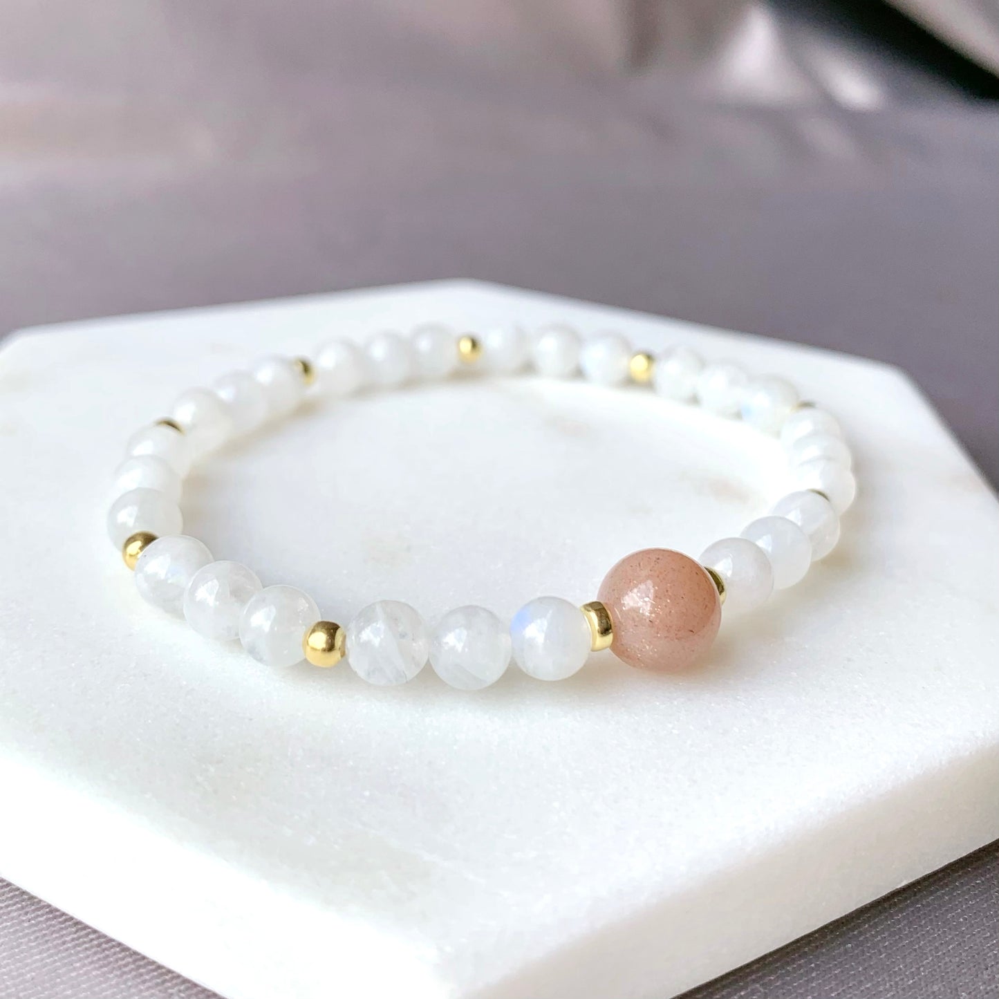 Sunstone & Moonstone Gold Beaded Bracelet