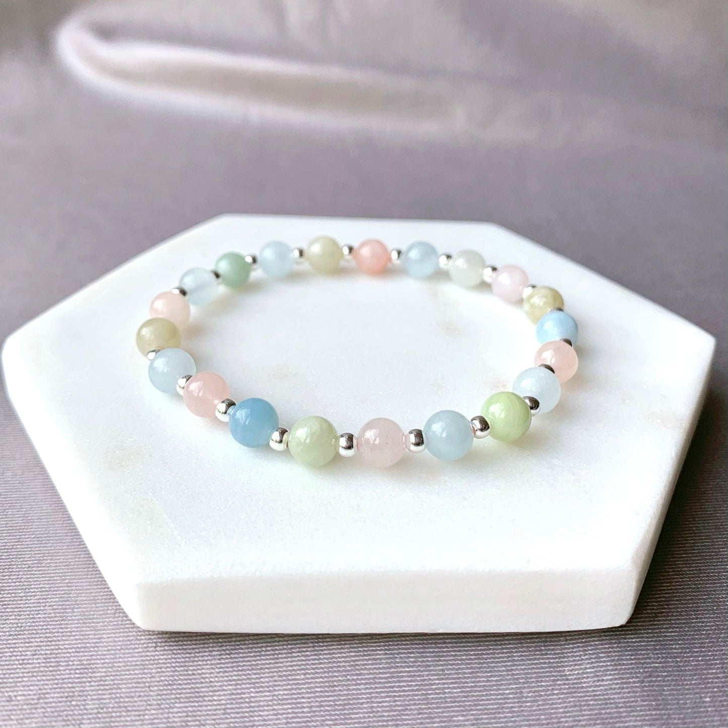 Natural Morganite Sterling Silver Bracelet - Crystolver | Healing Crystal Gift Shop