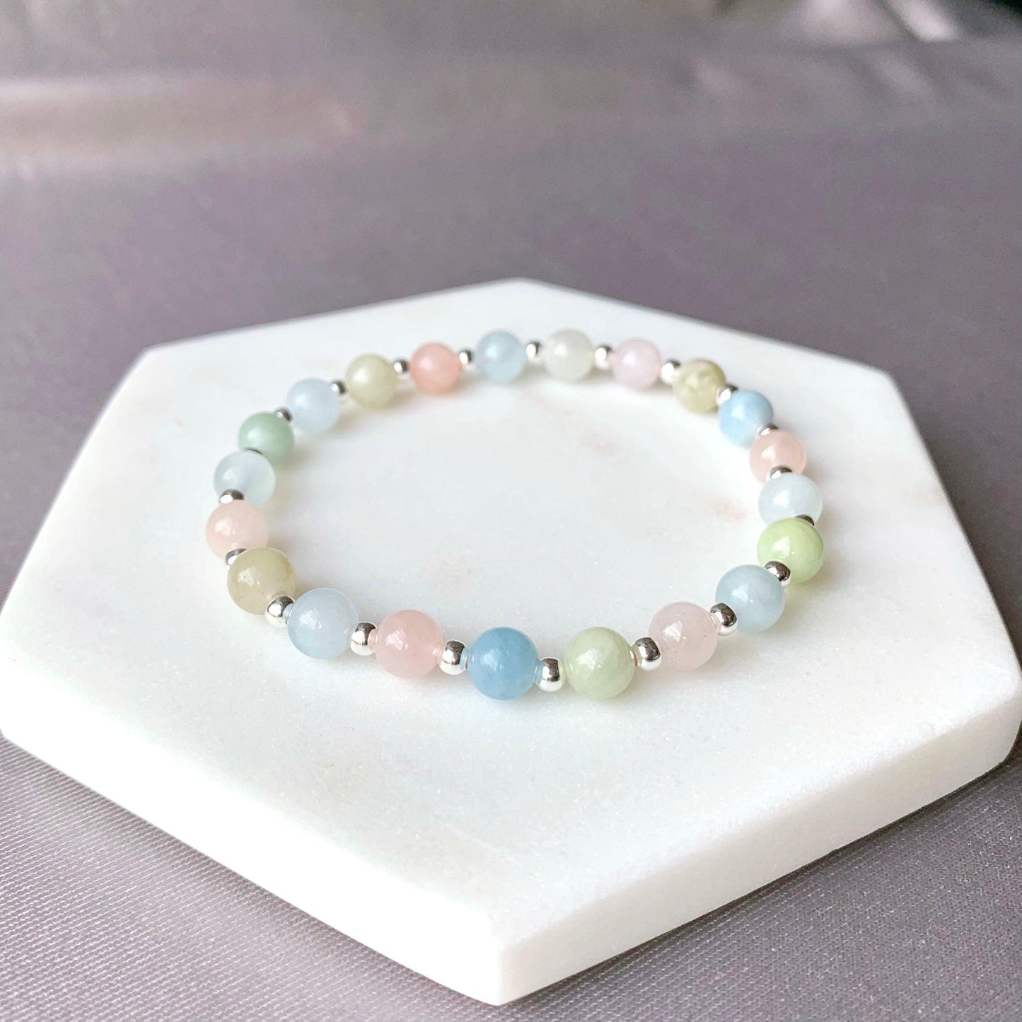 Natural Morganite Sterling Silver Bracelet - Crystolver | Healing Crystal Gift Shop