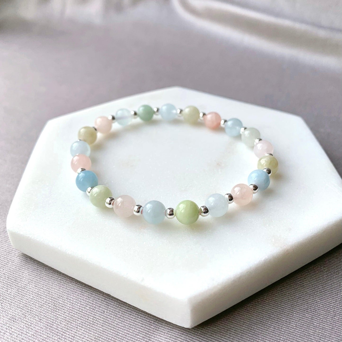 Natural Morganite Sterling Silver Bracelet - Crystolver | Healing Crystal Gift Shop