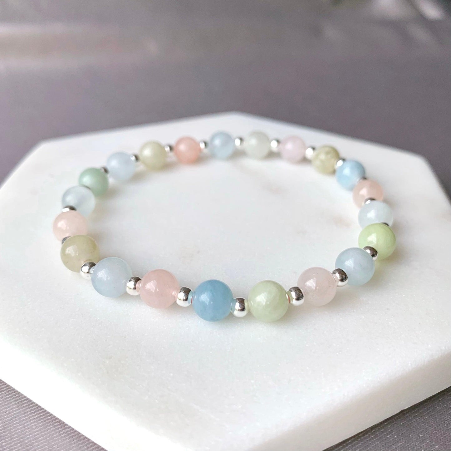 Natural Morganite Sterling Silver Bracelet - Crystolver | Healing Crystal Gift Shop