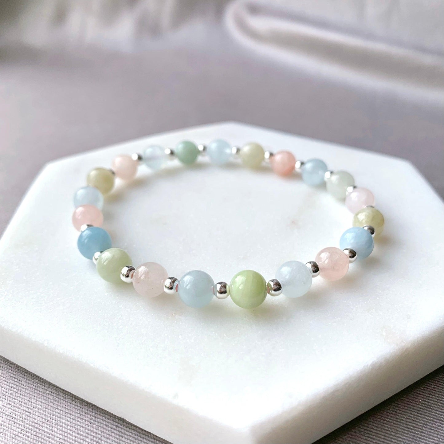 Natural Morganite Sterling Silver Bracelet - Crystolver | Healing Crystal Gift Shop