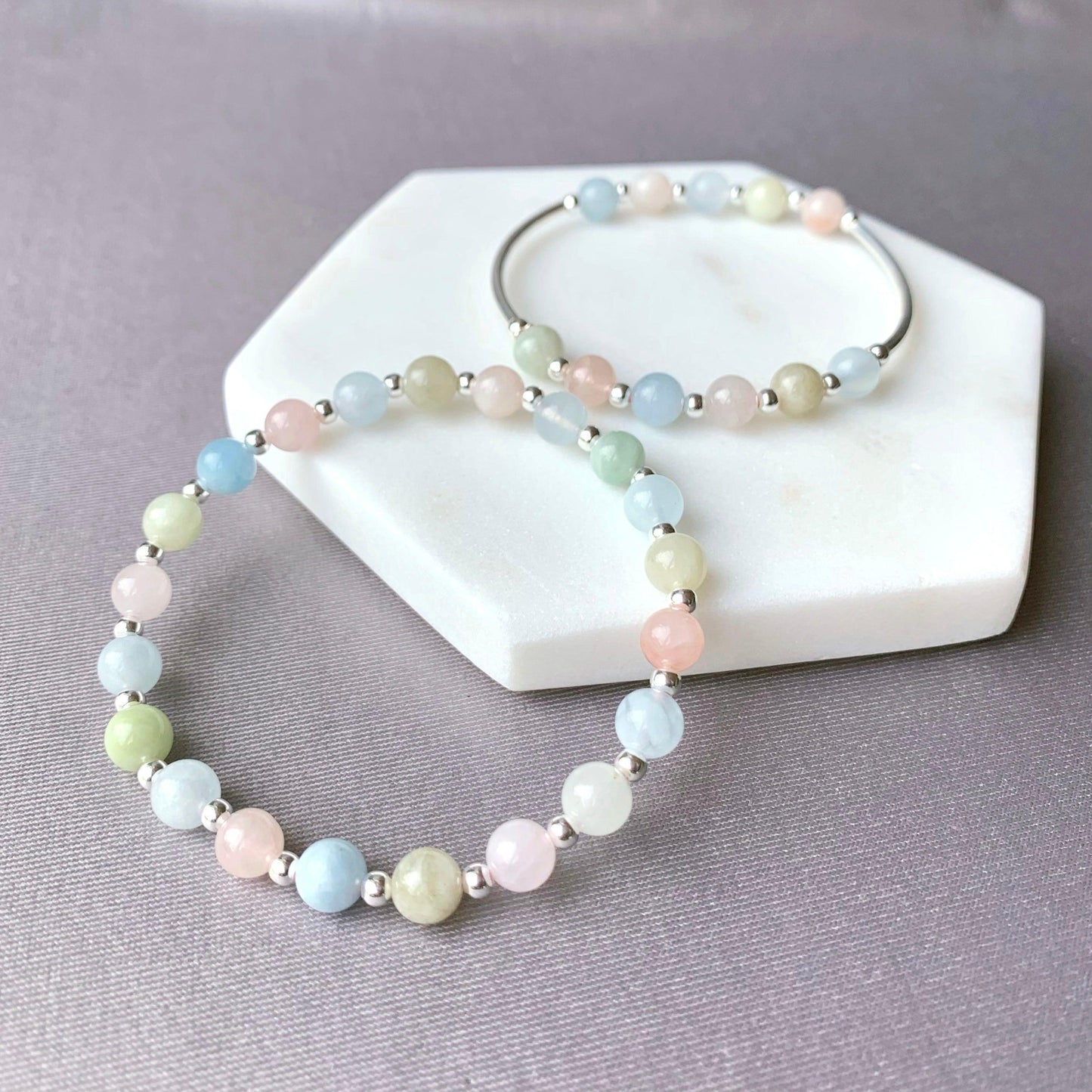 Natural Morganite Sterling Silver Bracelet - Crystolver | Healing Crystal Gift Shop