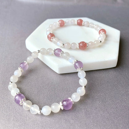 Lavender Amethyst & Moonstone Flower Beaded Bracelet