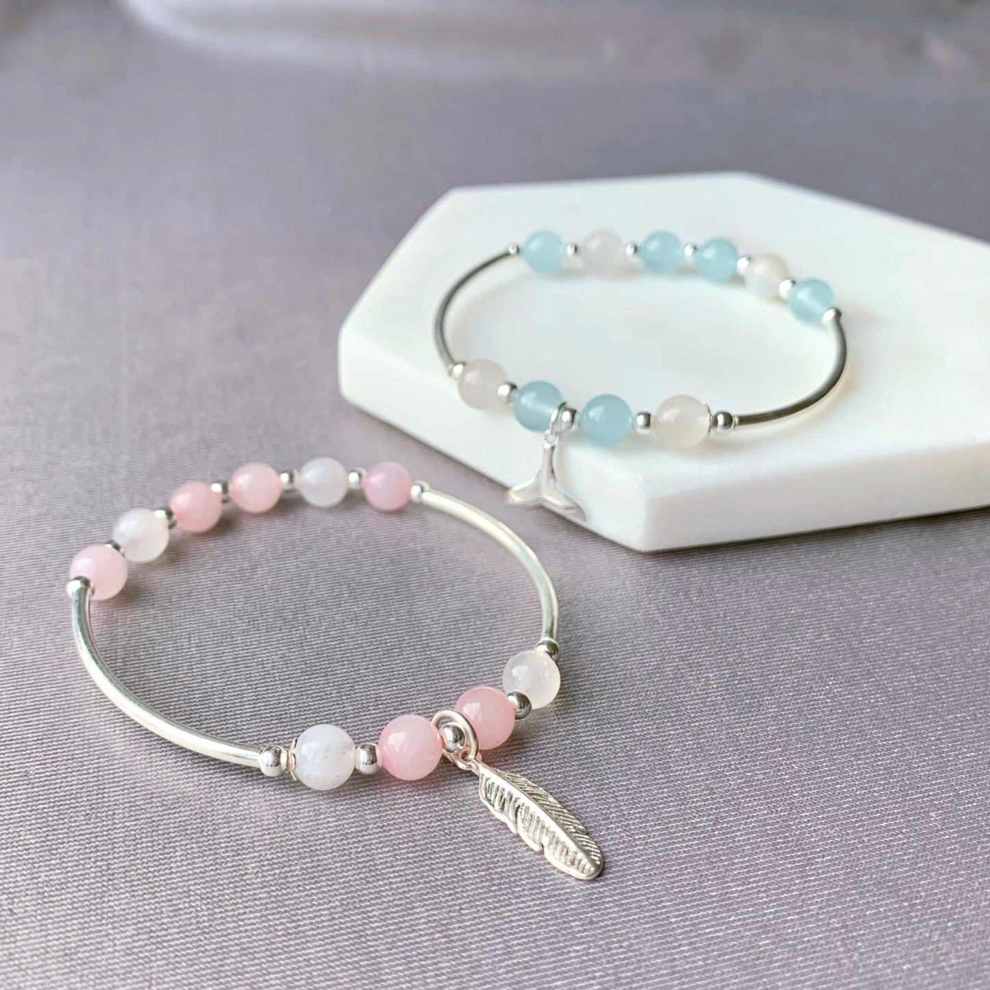 Love Relationship Rose Quartz Feather Bracelet - Crystolver | Healing Crystal Gift Shop