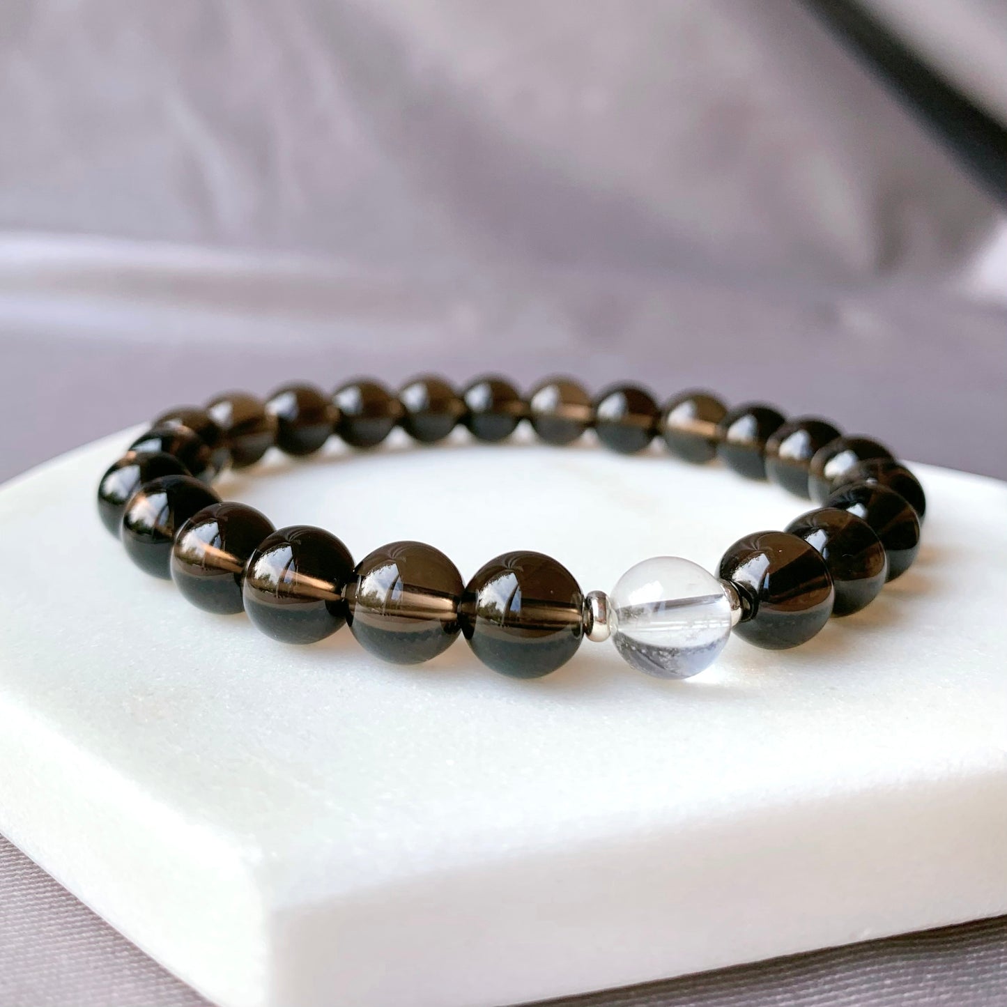 Smokey & Clear Quartz Beaded Bracelet