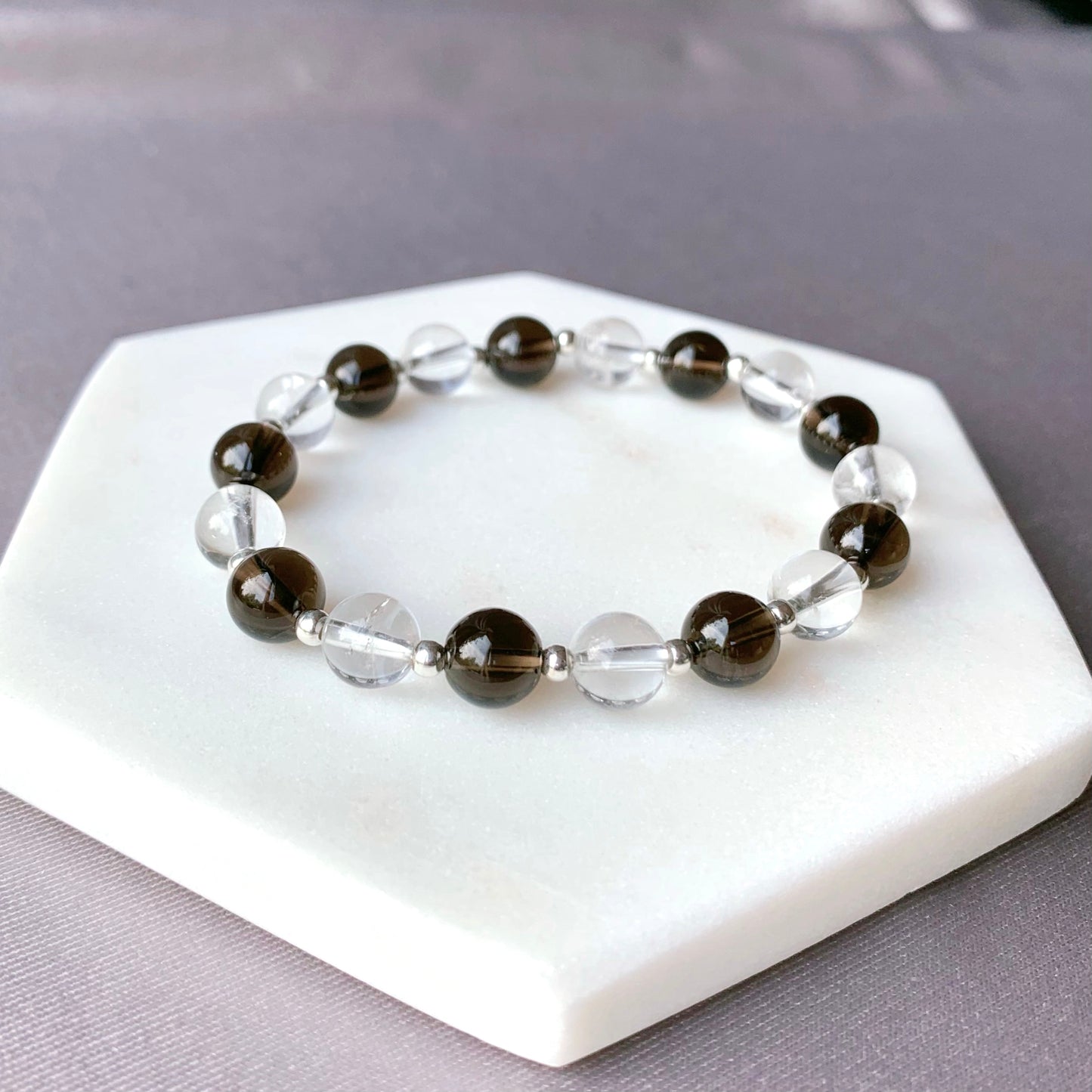 Smokey & Clear Quartz Silver Beaded Bracelet