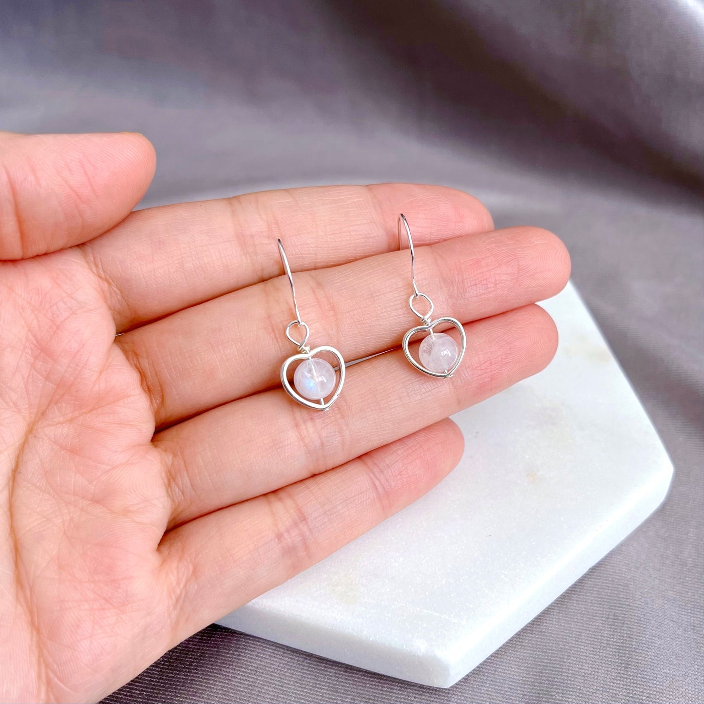 Moonstone Sterling Silver Heart Earrings