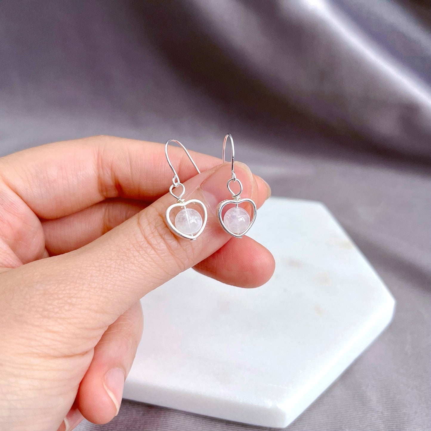 Moonstone Sterling Silver Heart Earrings