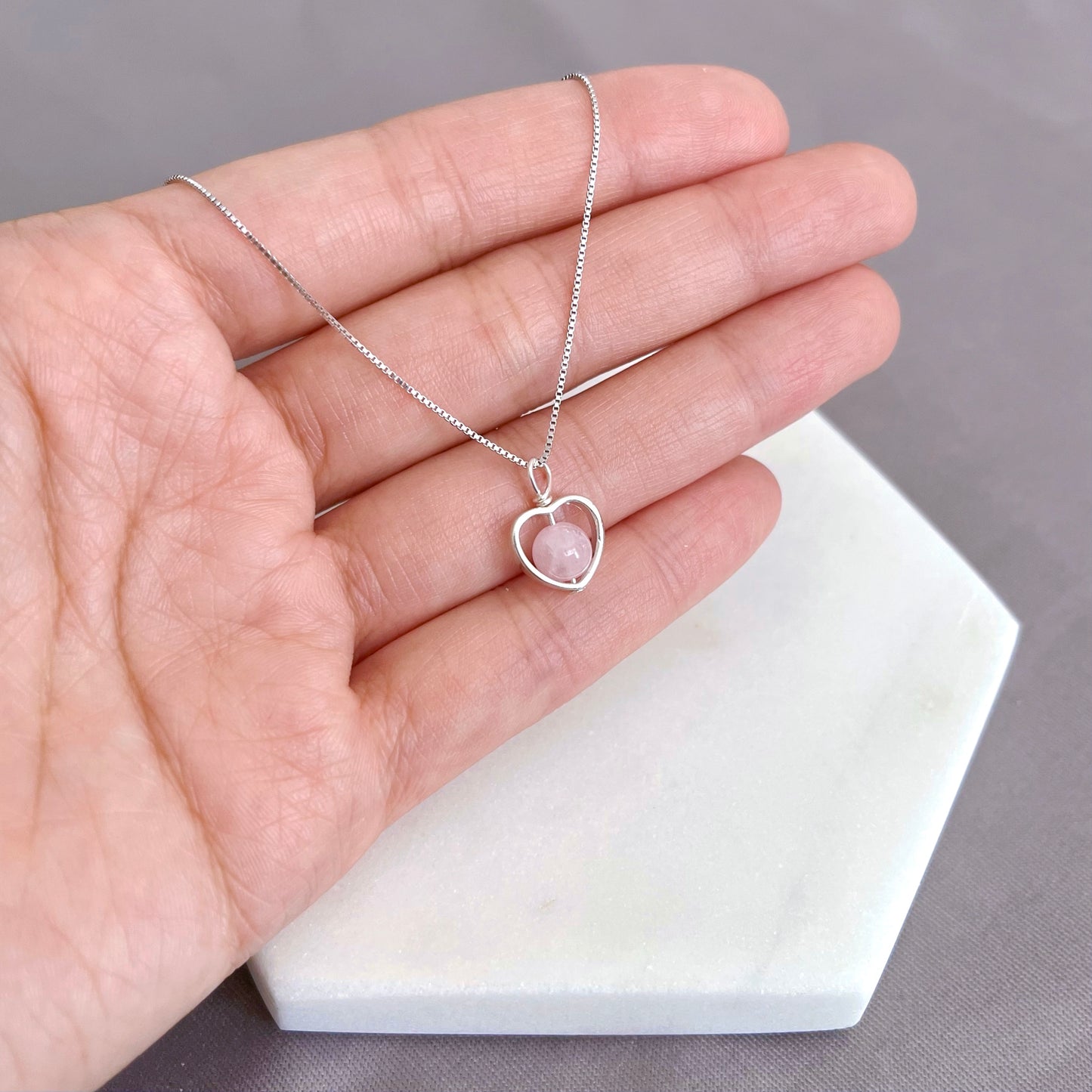 Rose Quartz Dainty Heart Necklace