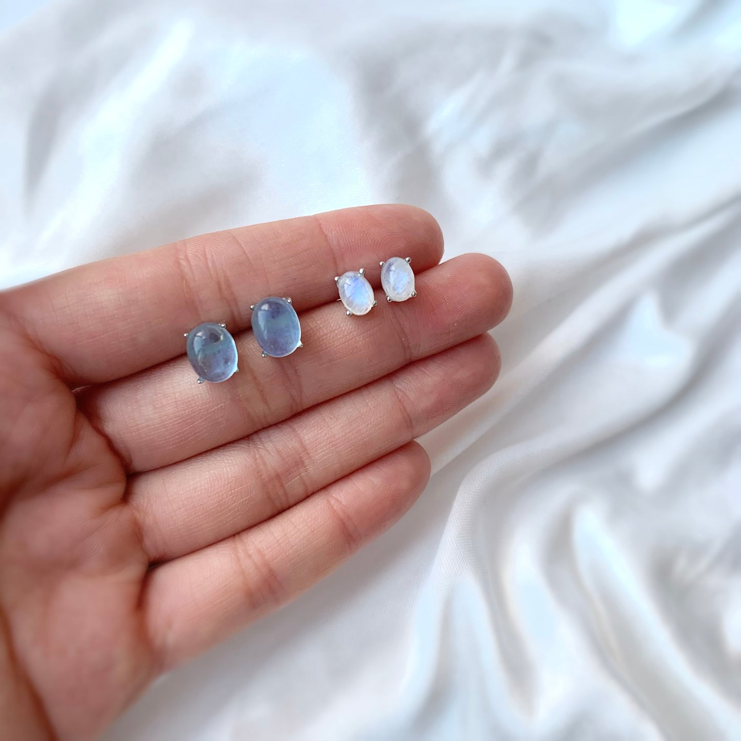 Natural Aquamarine & Moonstone Stud Earrings