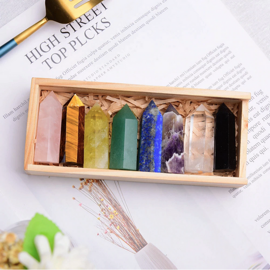 8 Pcs Crystal Wand with Wooden Box