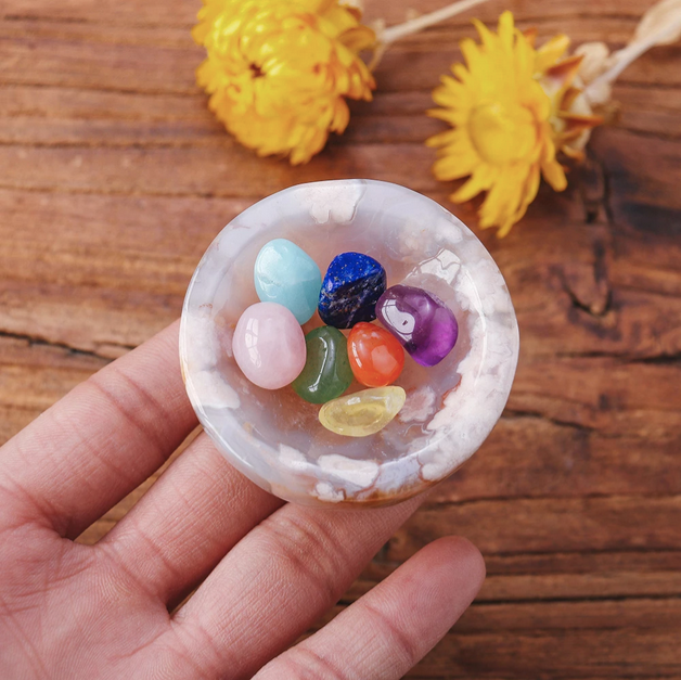 7 Mini Chakra Stone Flower Agate Bowl Set