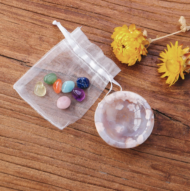 7 Mini Chakra Stone Flower Agate Bowl Set