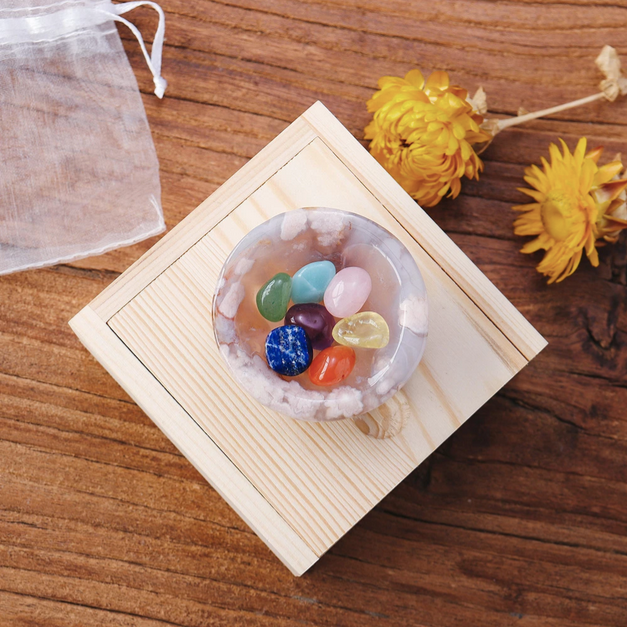 7 Mini Chakra Stone Flower Agate Bowl Set