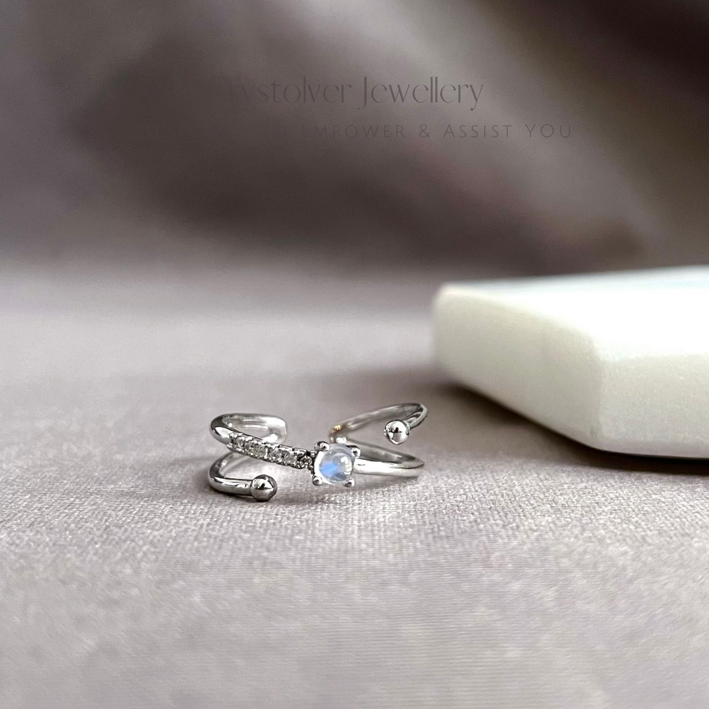 Dainty Moonstone Planet Sterling Silver Ring