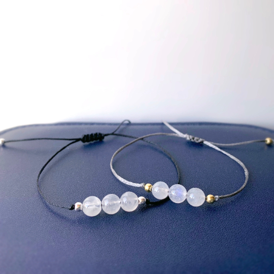 Moonstone 925 Silver Waxed Bracelet