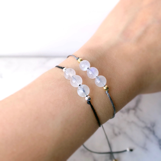 Moonstone 925 Silver Waxed Bracelet