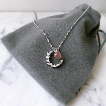 Strawberry Crystal Moon Pendant Necklace