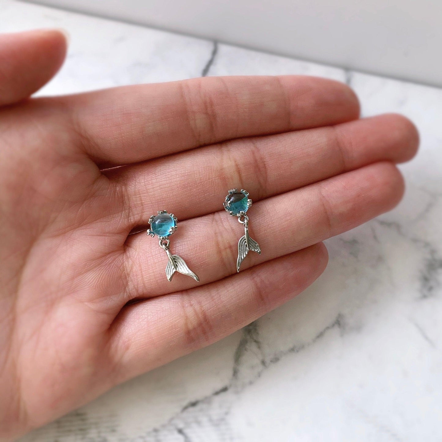 Blue Crystal Mermaid Stud Earrings - Crystolver | Healing Crystal Gift Shop