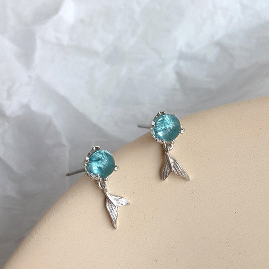 Blue Crystal Mermaid Stud Earrings - Crystolver | Healing Crystal Gift Shop