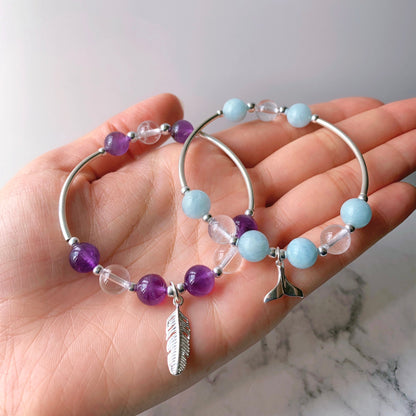 Gemstone Healing Silver Tube Bracelet (4 Colours)