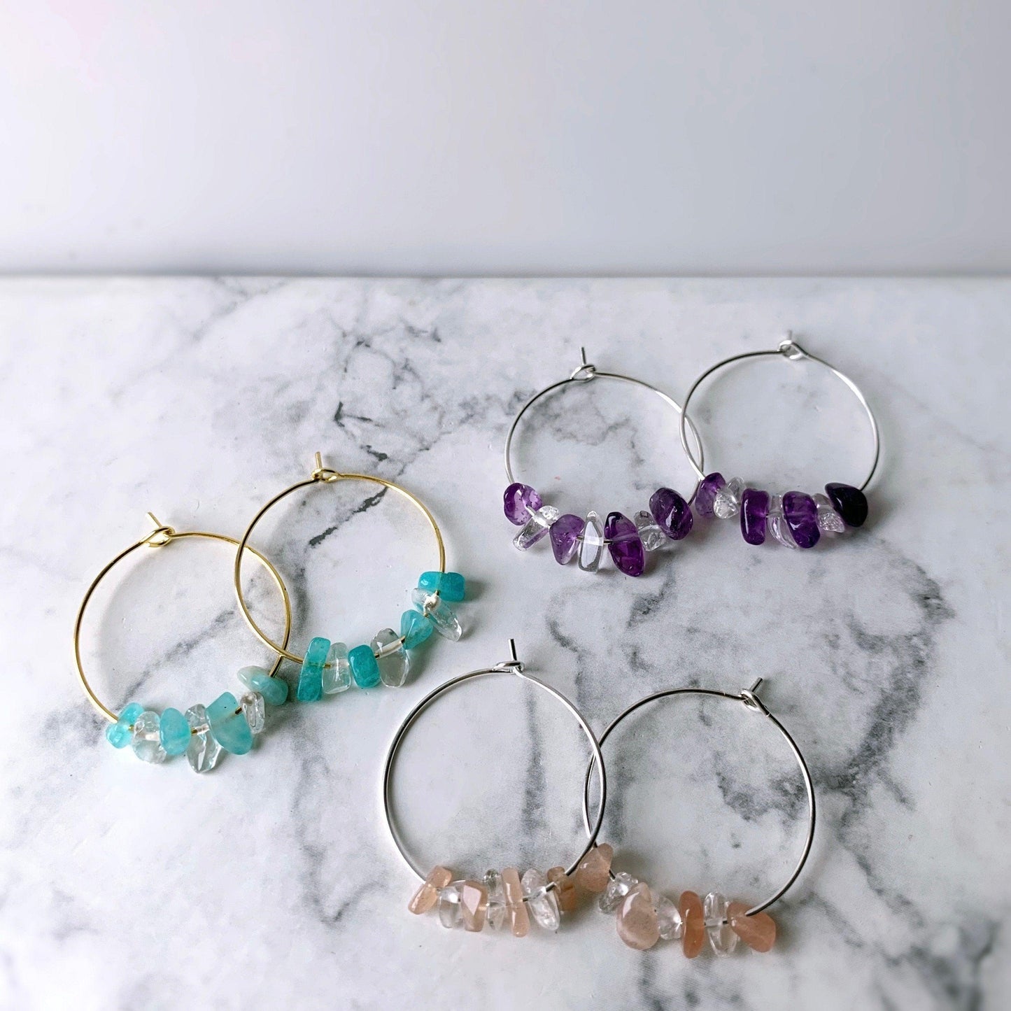 Gemstone Chip Hoop Earrings - Crystolver | Healing Crystal Gift Shop