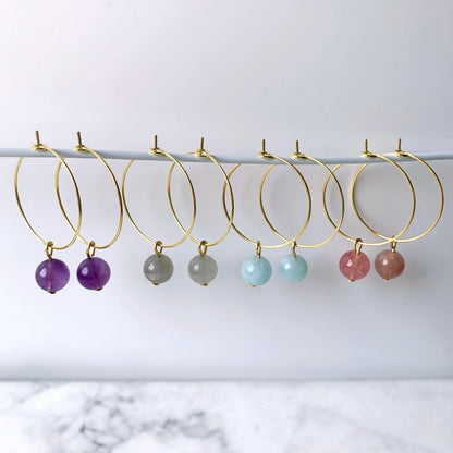 Gemstone Beads Hoop Earrings - Crystolver | Healing Crystal Gift Shop