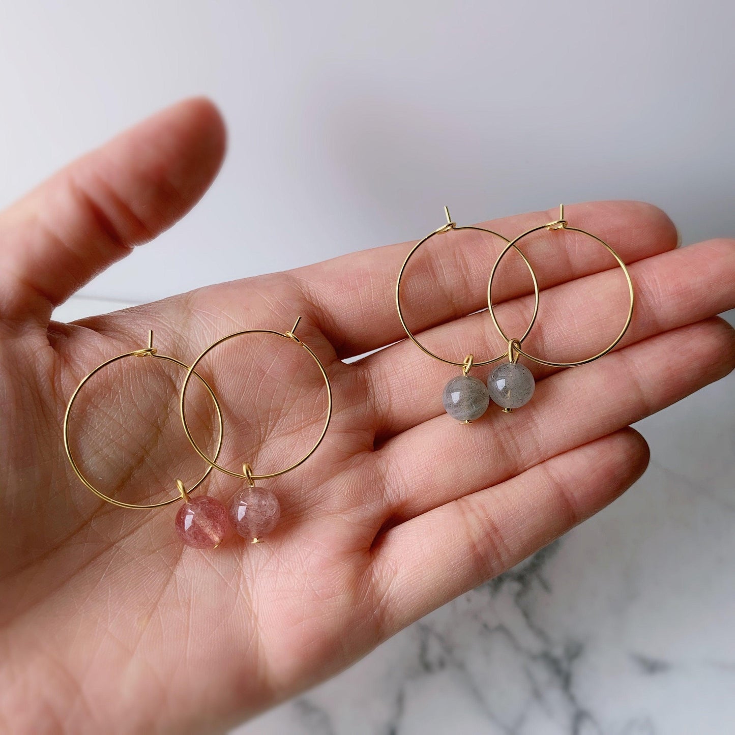 Gemstone Beads Hoop Earrings - Crystolver | Healing Crystal Gift Shop