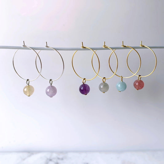 Gemstone Beads Hoop Earrings - Crystolver | Healing Crystal Gift Shop