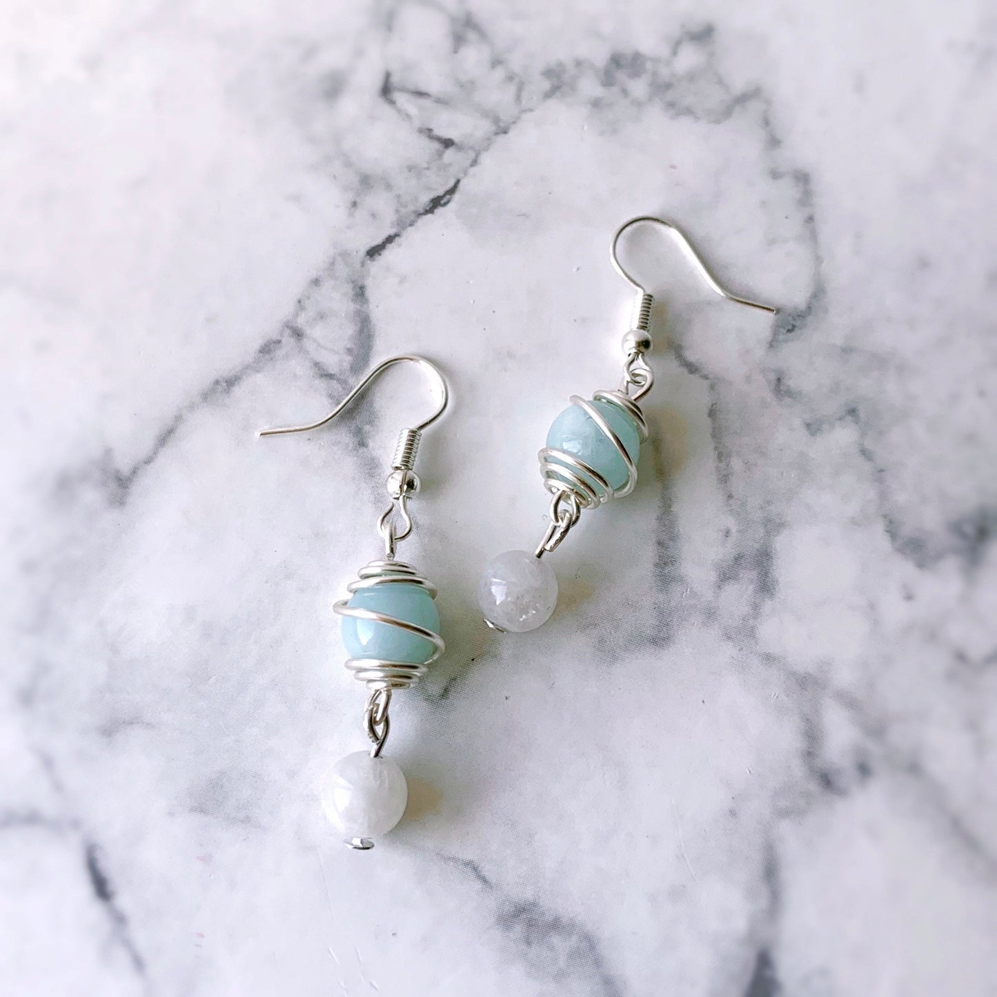 Aquamarine Swirl Moonstone Earrings