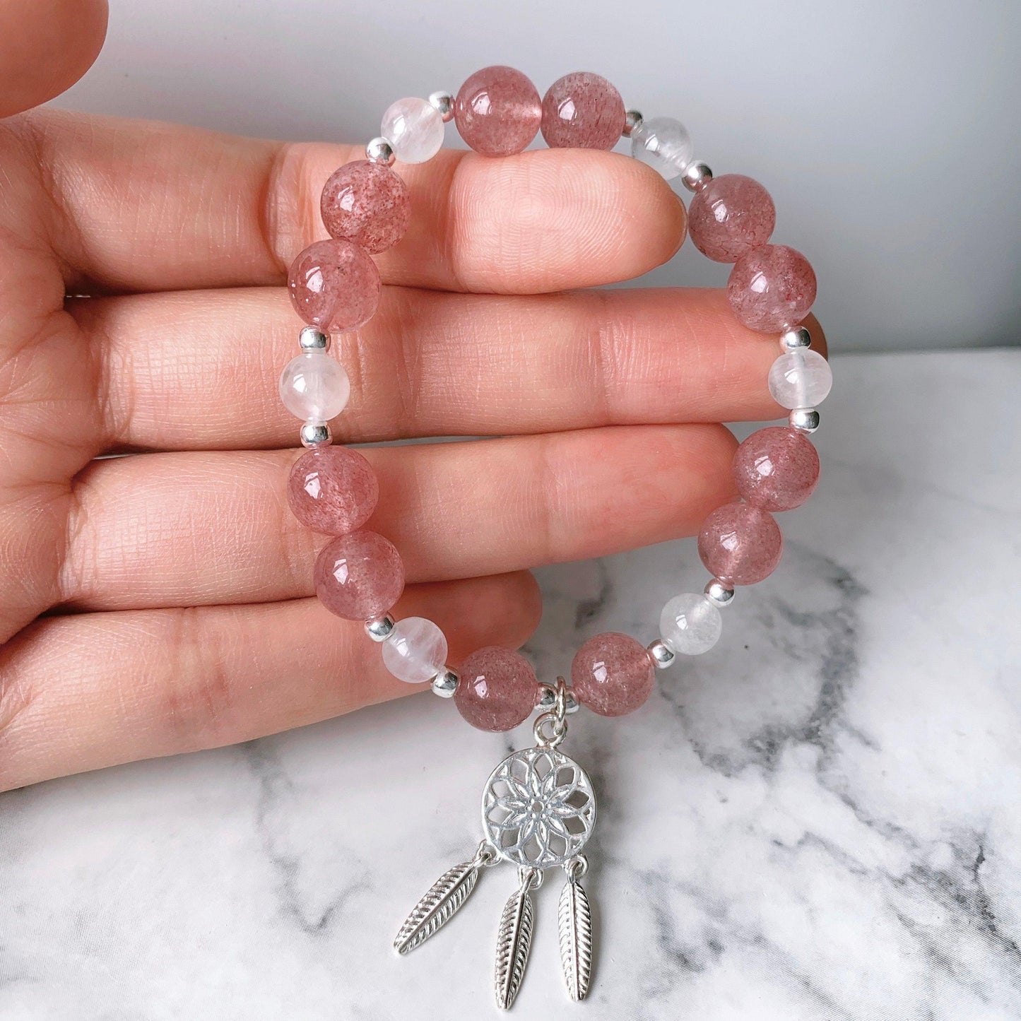 Love Relationship Strawberry Quartz x Moonstone Bracelet - Crystolver | Healing Crystal Gift Shop