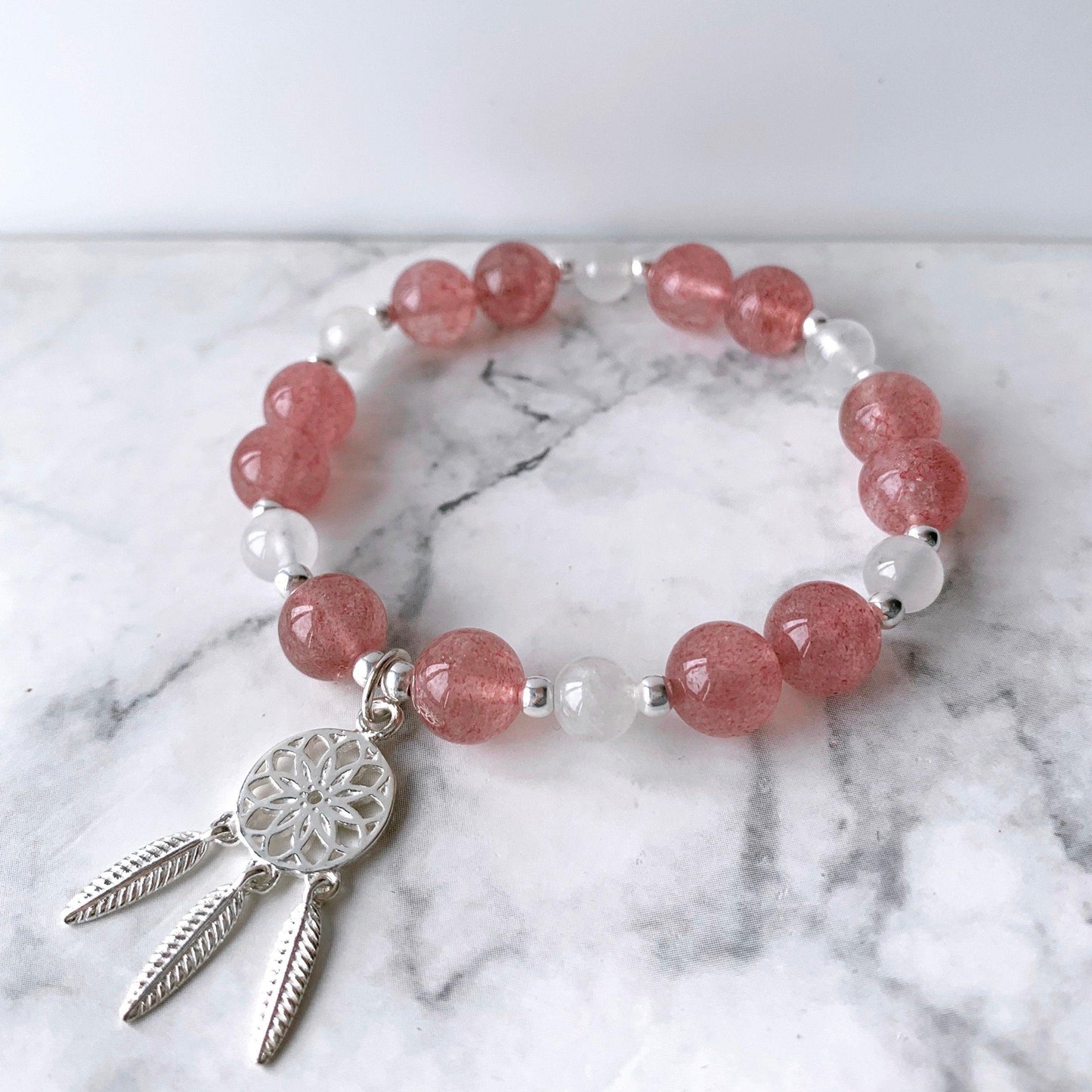 Love Relationship Strawberry Quartz x Moonstone Bracelet - Crystolver | Healing Crystal Gift Shop