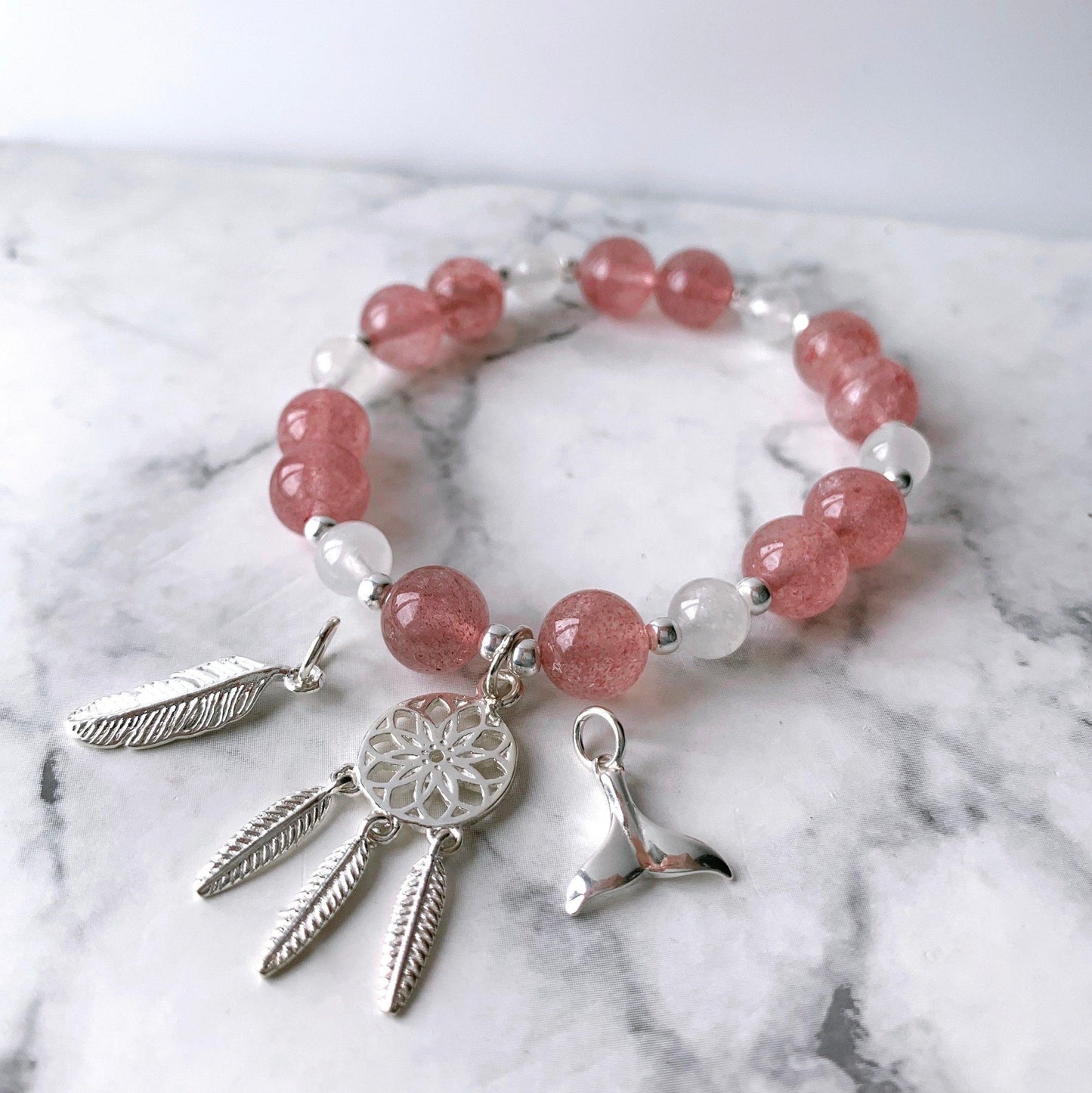 Love Relationship Strawberry Quartz x Moonstone Bracelet - Crystolver | Healing Crystal Gift Shop