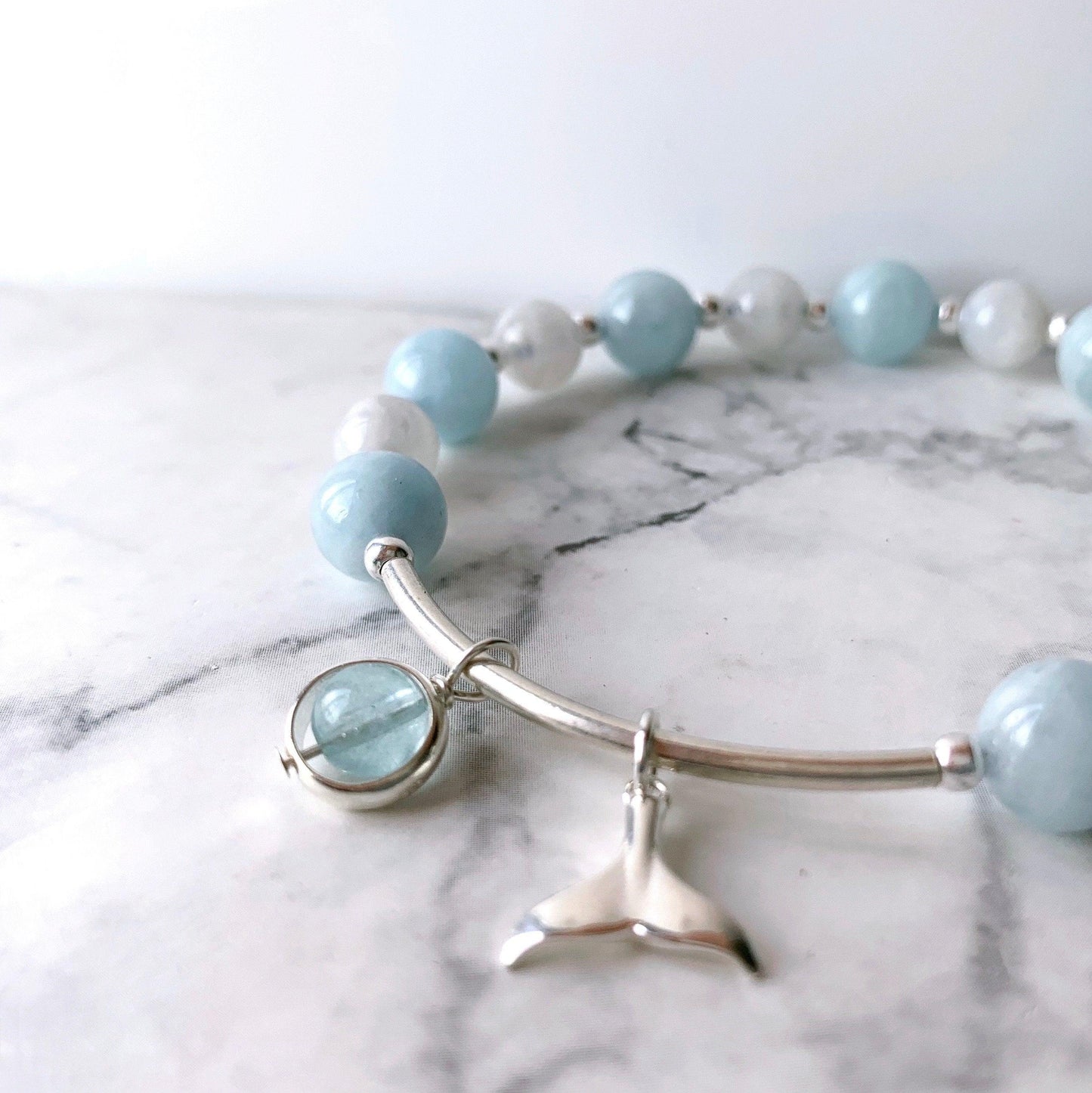 Aquamarine & Moonstone Mermaid Bracelet - Crystolver | Healing Crystal Gift Shop