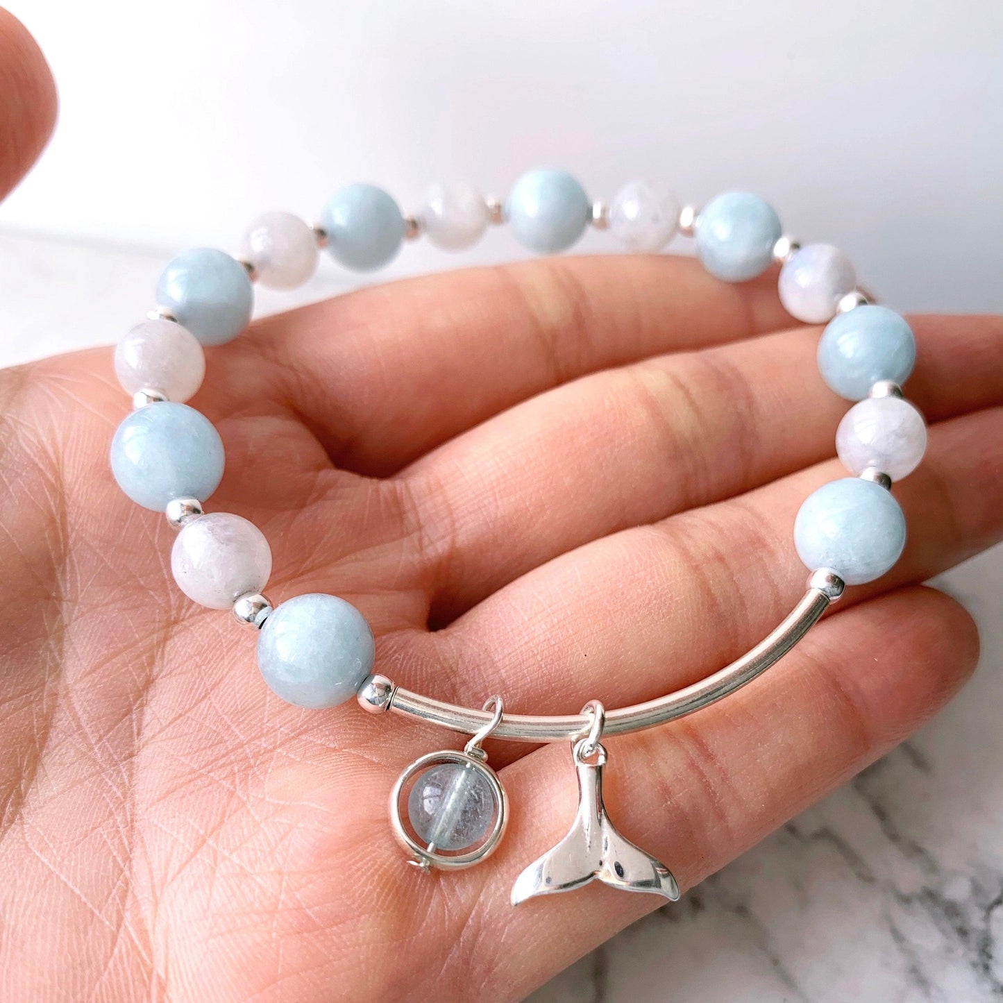 Aquamarine & Moonstone Mermaid Bracelet - Crystolver | Healing Crystal Gift Shop