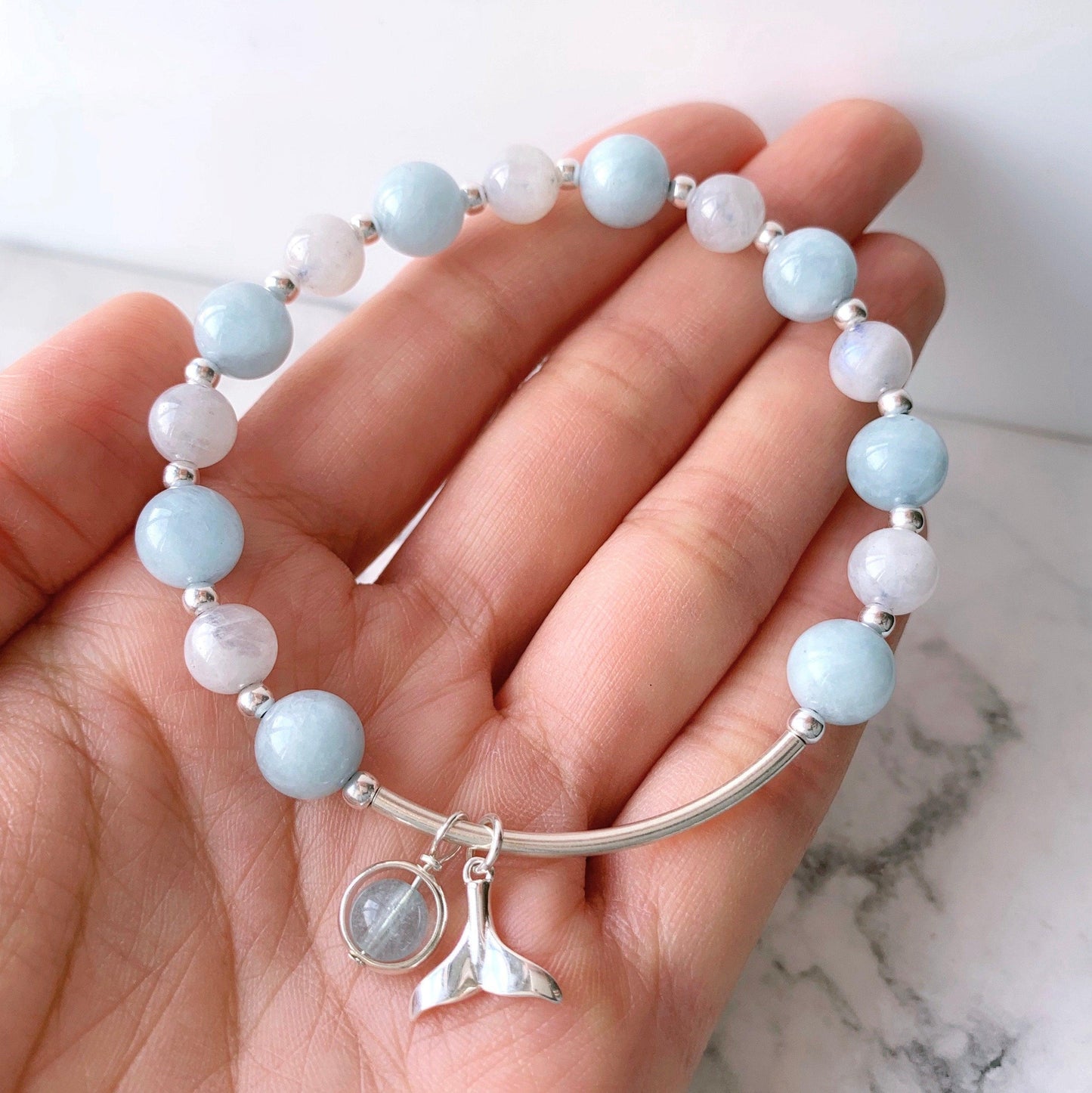 Aquamarine & Moonstone Mermaid Bracelet - Crystolver | Healing Crystal Gift Shop