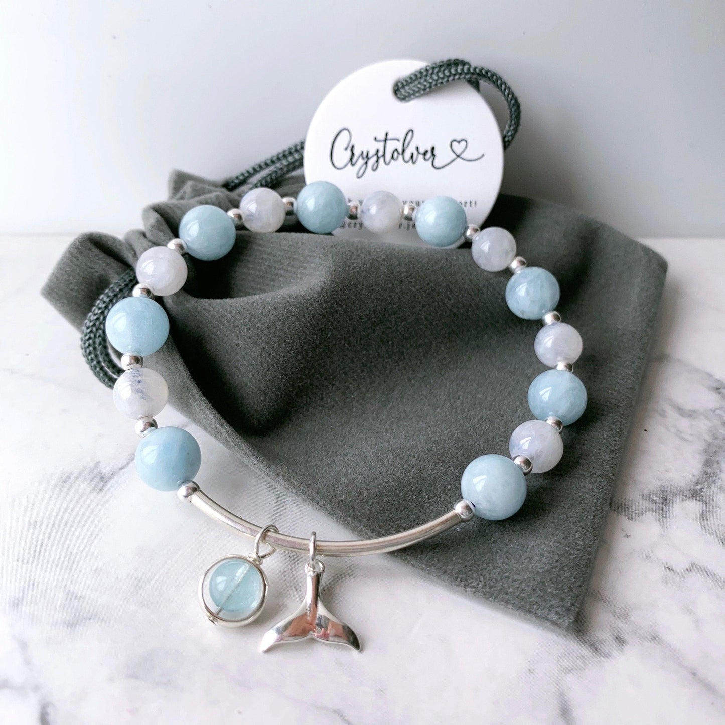 Aquamarine & Moonstone Mermaid Bracelet - Crystolver | Healing Crystal Gift Shop