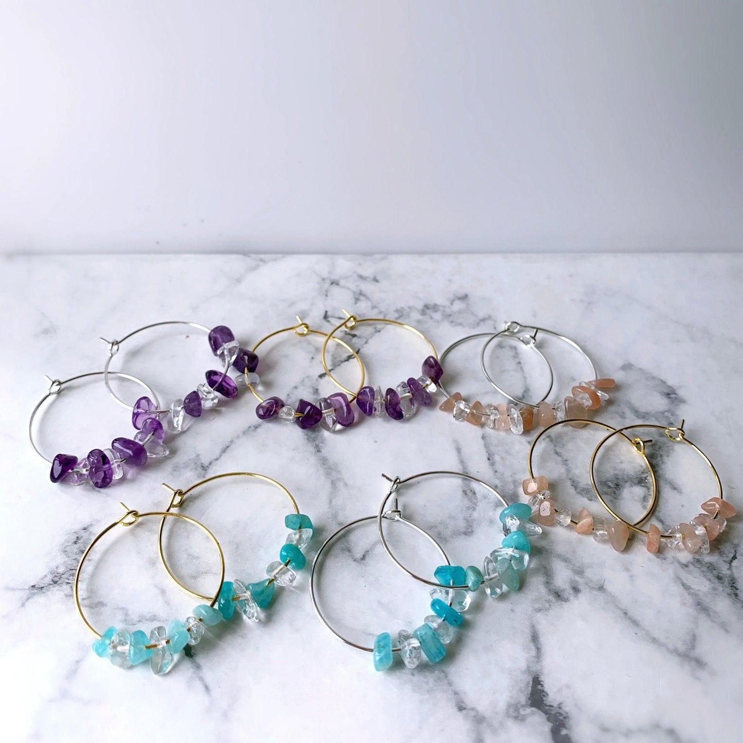 Gemstone Chip Hoop Earrings - Crystolver | Healing Crystal Gift Shop