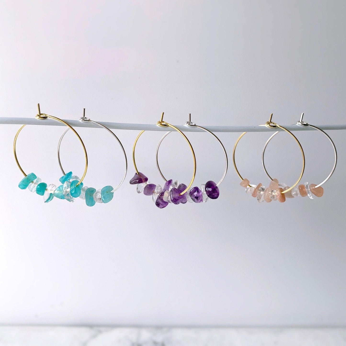 Gemstone Chip Hoop Earrings - Crystolver | Healing Crystal Gift Shop