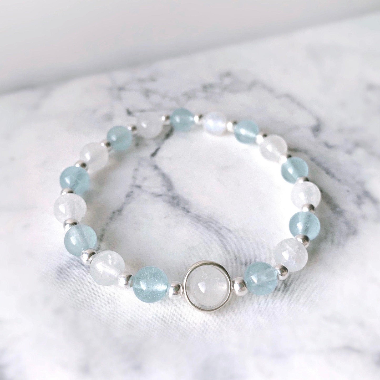 Aquamarine & Moonstone Healing Bracelet - Crystolver | Healing Crystal Gift Shop