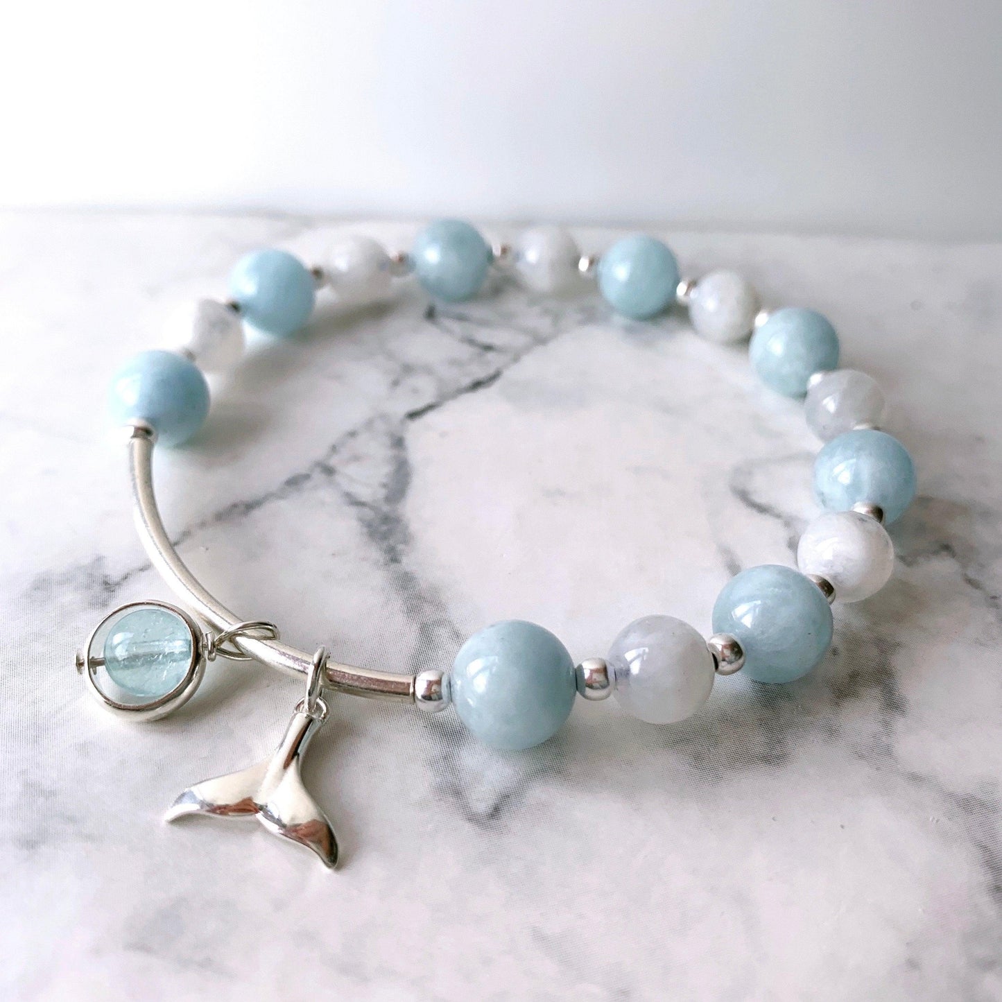 Aquamarine & Moonstone Mermaid Bracelet - Crystolver | Healing Crystal Gift Shop