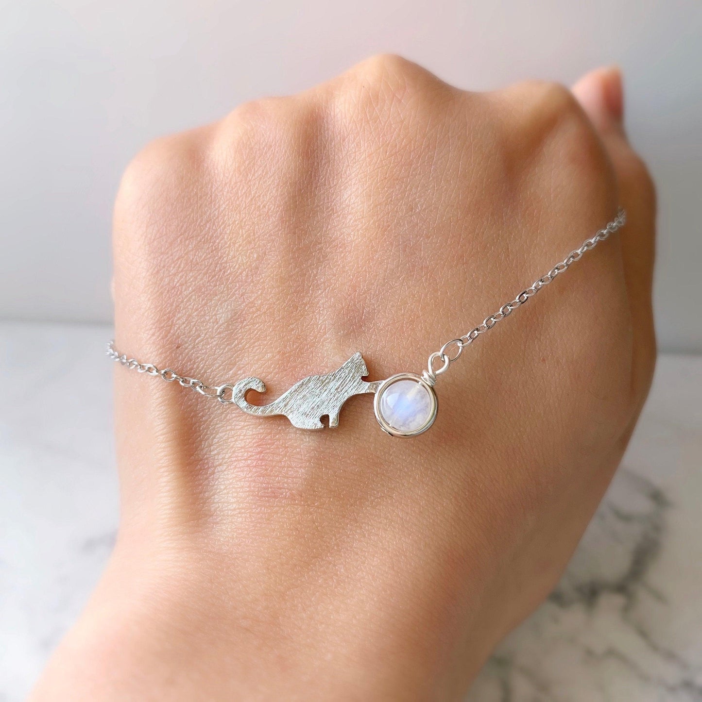 Moonstone Cute Cat Bracelet - Crystolver | Healing Crystal Gift Shop